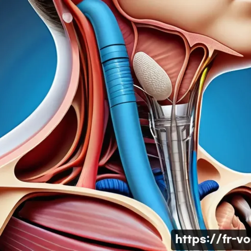보컬트레이너 이론 시험 - A detailed anatomical illustration of the human vocal apparatus focusing on the larynx, vocal cords,...
