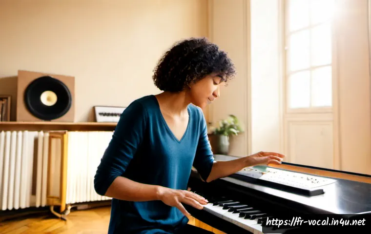 Home 17 보컬트레이너 연습 시간 효율화 - Photorealistic vocal coach in a bright Parisian music studio, efficiently guiding an adult singer th...